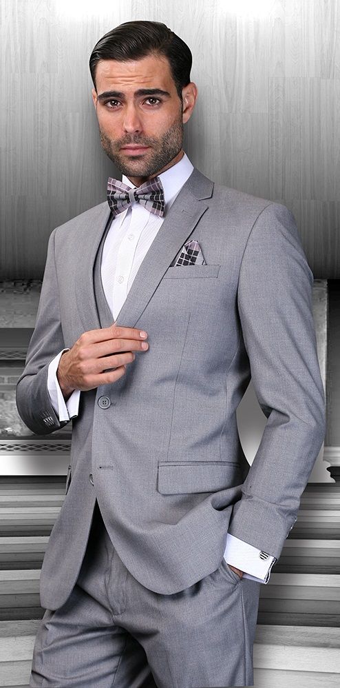 Mens Wool Blend Suit 3Piece Set  Solid Colors Statement black - 38 Short Jacket+32 Waist Adjustable 28to34)(Height: 5 4 to5 7 )(Neck  15-16.5)S-M)