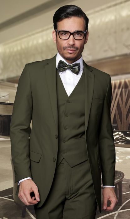 Men's 3-Piece Wool-Blend Suit - Solid Colors - Outlet - 38 Short Jacket+32 Waist Adjustable 28to34)(Height: 5 4 to5 7 )(Neck 15-16.5)S-M)