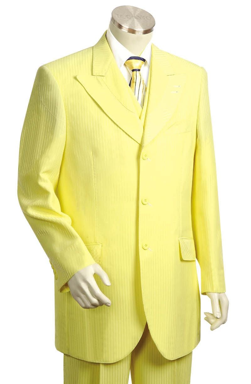 Canto Men's Wool-Feel 3-Piece Suit - Tone-on-Tone Stripes - 38 Short Jacket+32 Waist Adjustable 28to34)(Height: 5 4 to5 7 )(Neck 15-16.5)S-M)