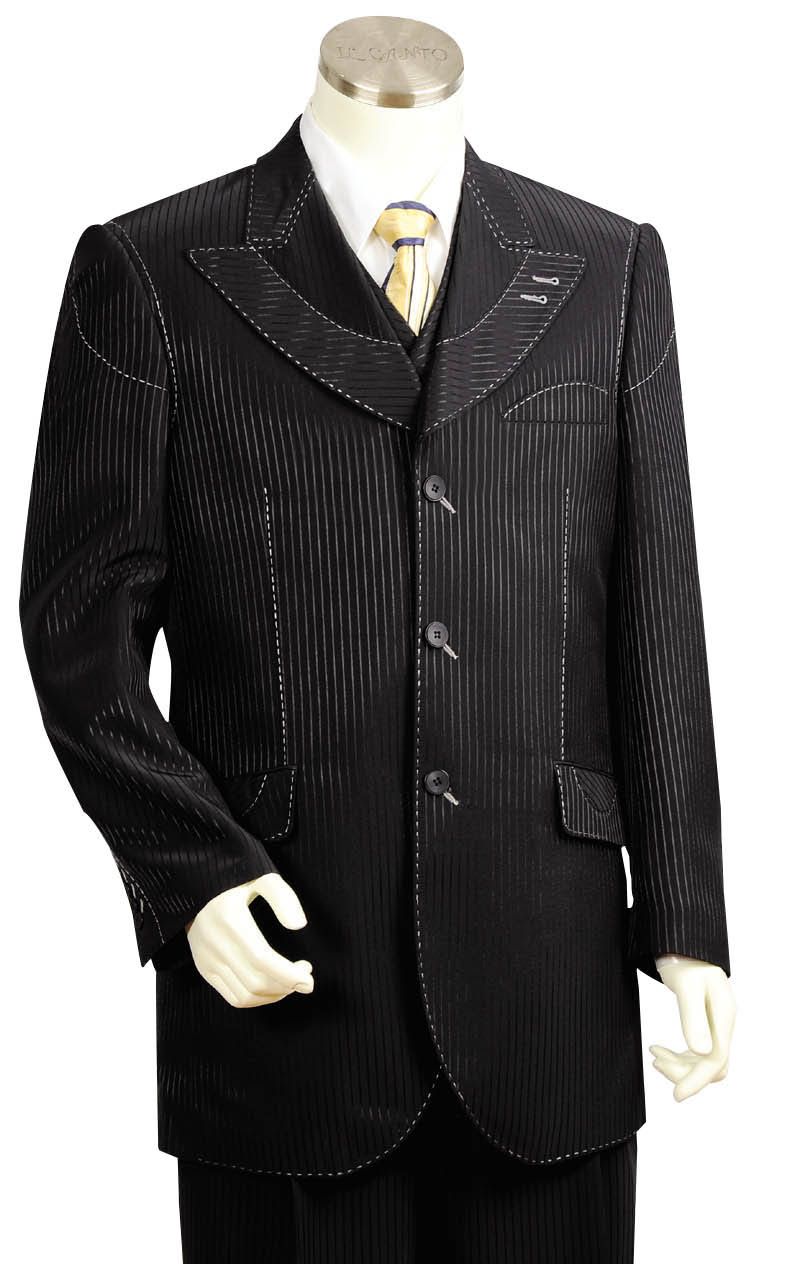 Canto Men's Wool-Feel 3-Piece Suit - Tone-on-Tone Stripes - 38 Short Jacket+32 Waist Adjustable 28to34)(Height: 5 4 to5 7 )(Neck 15-16.5)S-M)