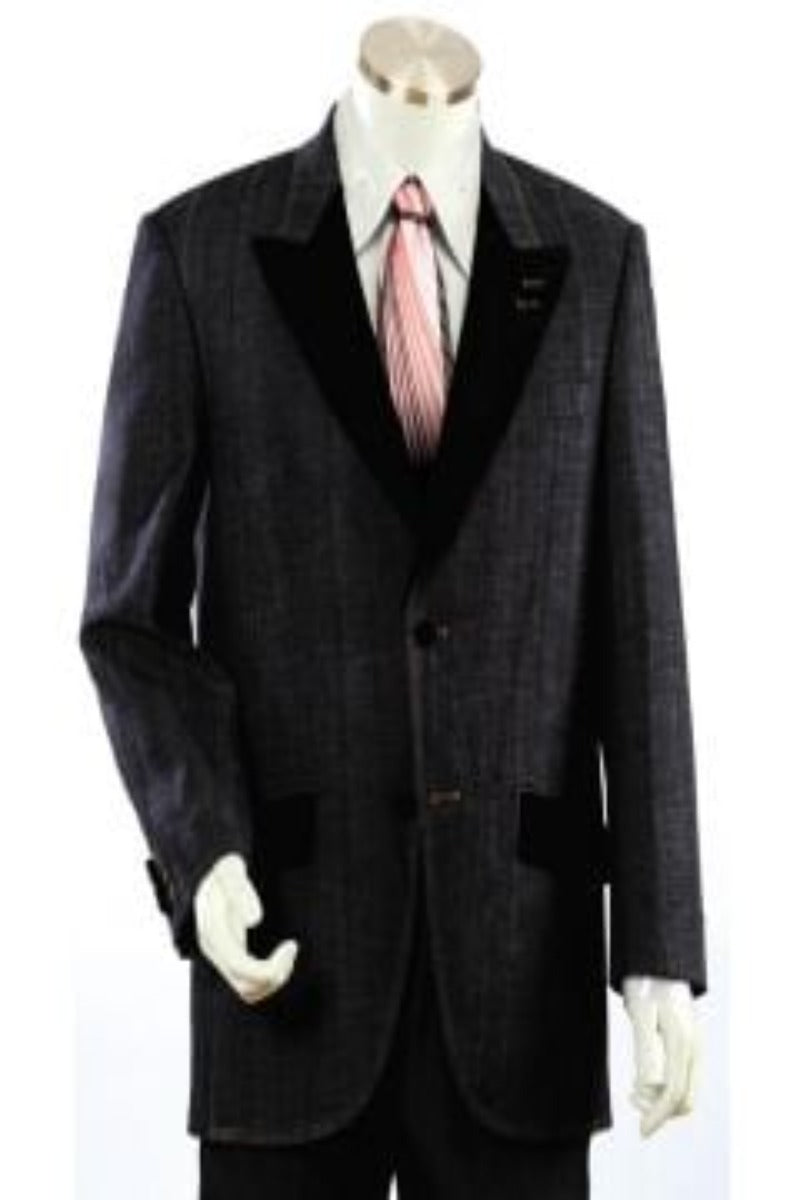 Canto Men's Denim Suit with Velvet Lapels, Pockets & Buttons - Shop Now! - 38 Short Jacket+32 Waist Adjustable 28to34)(Height: 5 4 to5 7 )(Neck 15-16.5)S-M)