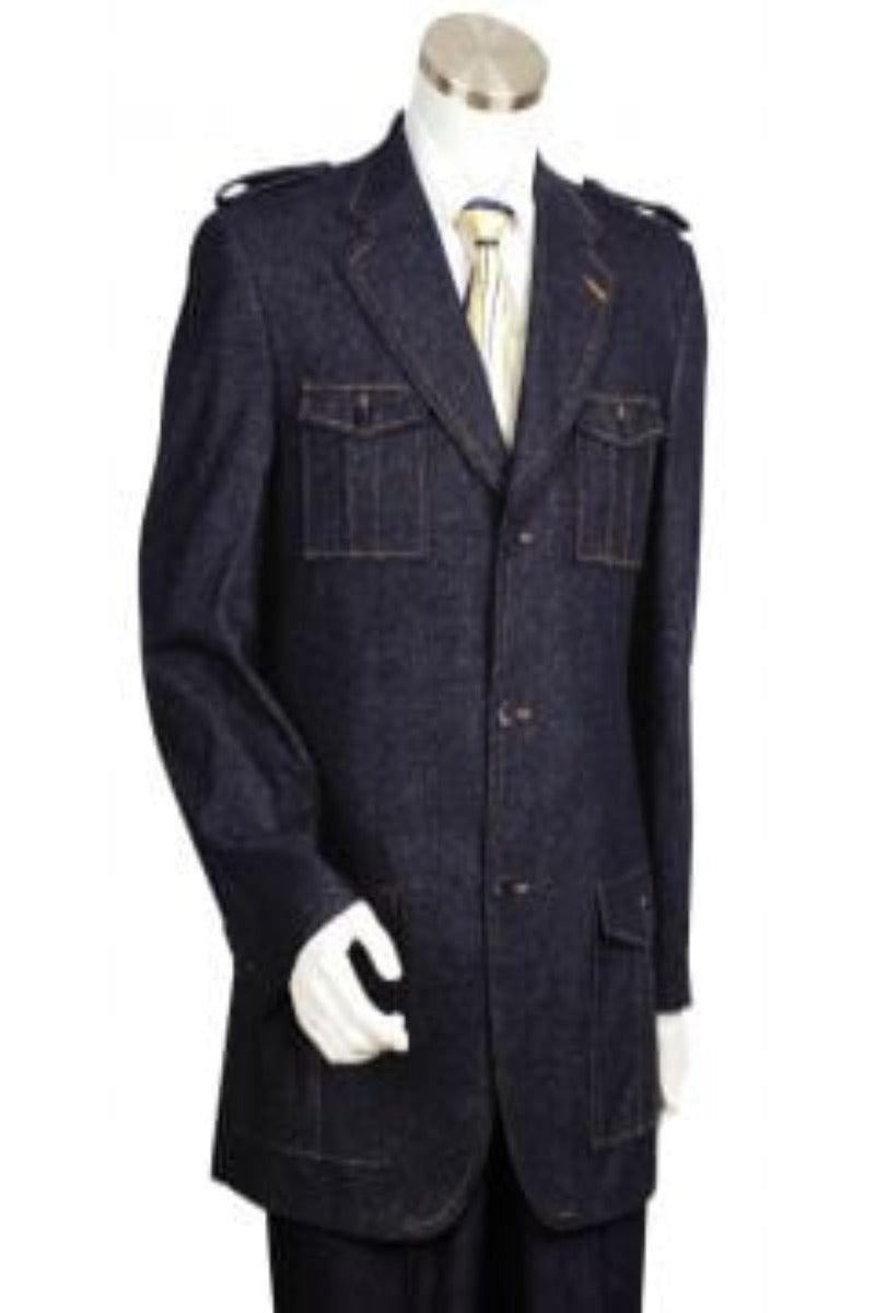Canto Men's 2-Piece Denim Suit - Military-Inspired Styling - 38 Short Jacket+32 Waist Adjustable 28to34)(Height: 5 4 to5 7 )(Neck 15-16.5)S-M)