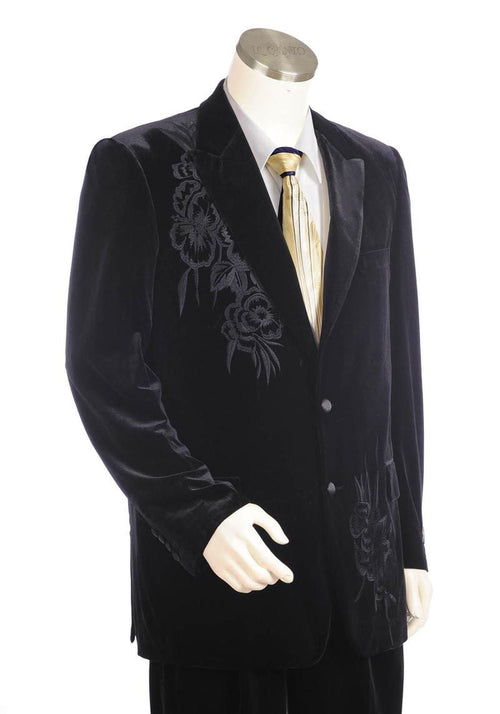 Canto Men's Embroidered Velvet 2 Piece Suit Jacket & Straight Leg Pant
