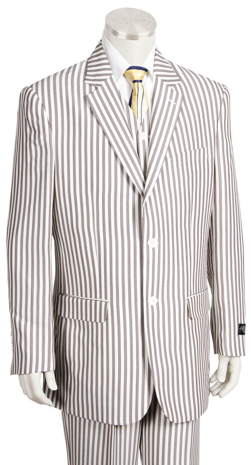 Canto Men's Seersucker 3-Piece Suit Notch Lapel Poly Rayon Blend - 38 Short Jacket+32 Waist Adjustable 28to34)(Height: 5 4 to5 7 )(Neck 15-16.5)S-M)