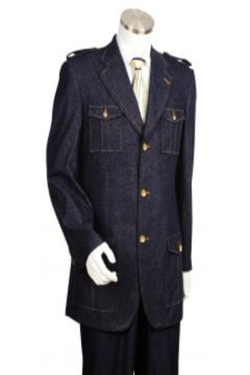 Canto Men's 2 Piece 100% Cotton Denim Military Suit Award Winning Fashion - 38 Short Jacket+32 Waist Adjustable 28to34)(Height: 5 4 to5 7 )(Neck 15-16.5)S-M)