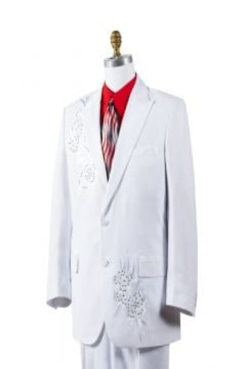 Canto Mens 2 Piece Fashion Suit with Rhinestones Stylish & Professional white