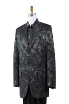 Canto Men's Silk Blend Fashion Suit - Rhinestone Paisley, 3-Piece Set