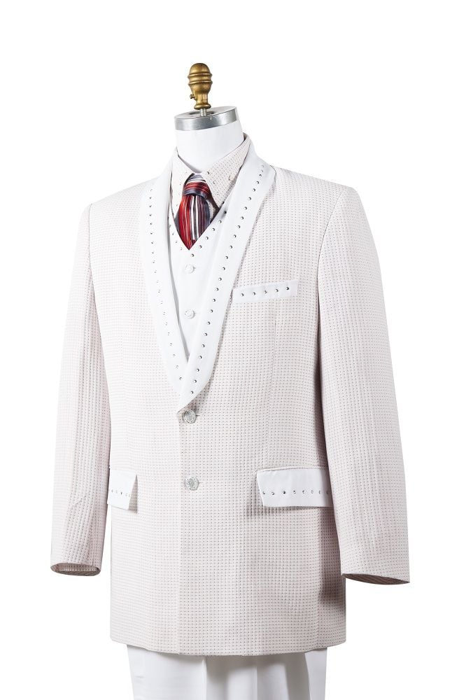 Accent Canto Men's 4-Piece Sharkskin Fashion Suit with Rhinestone - 38 Short Jacket+32 Waist Adjustable 28to34)(Height: 5 4 to5 7 )(Neck 15-16.5)S-M)