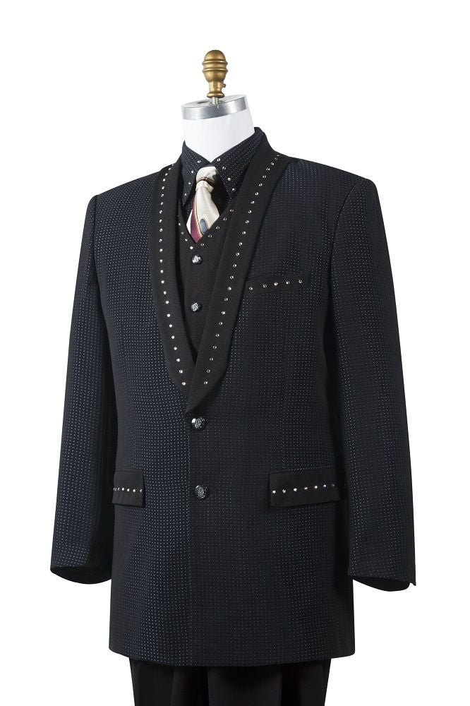 Accent Canto Men's 4-Piece Sharkskin Fashion Suit with Rhinestone - 38 Short Jacket+32 Waist Adjustable 28to34)(Height: 5 4 to5 7 )(Neck 15-16.5)S-M)