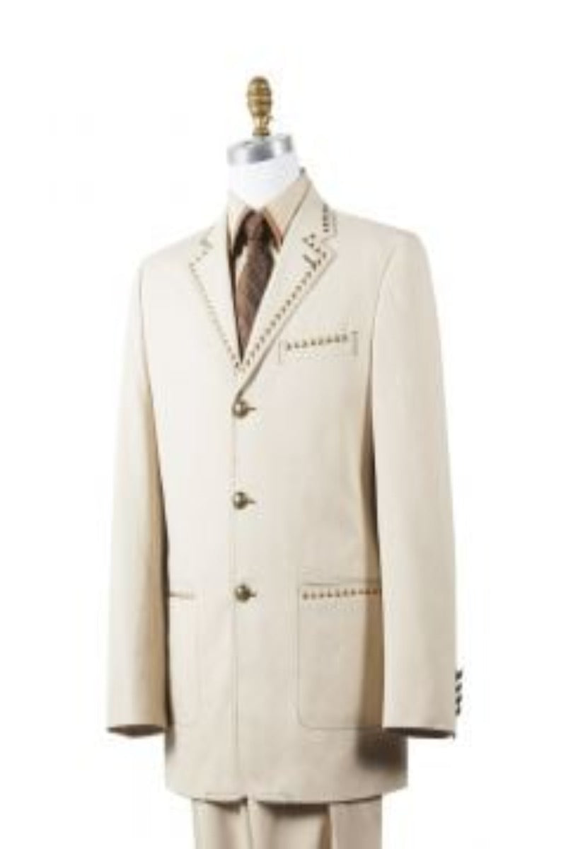 Men's diamond nail heads 2 Button Olive Safari Military Style Suit main image 1