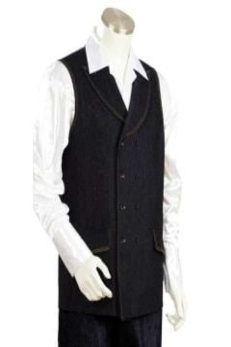 Canto Men's Denim Vest 2-Piece Set - Double Breasted - 34 Short or Extra Small