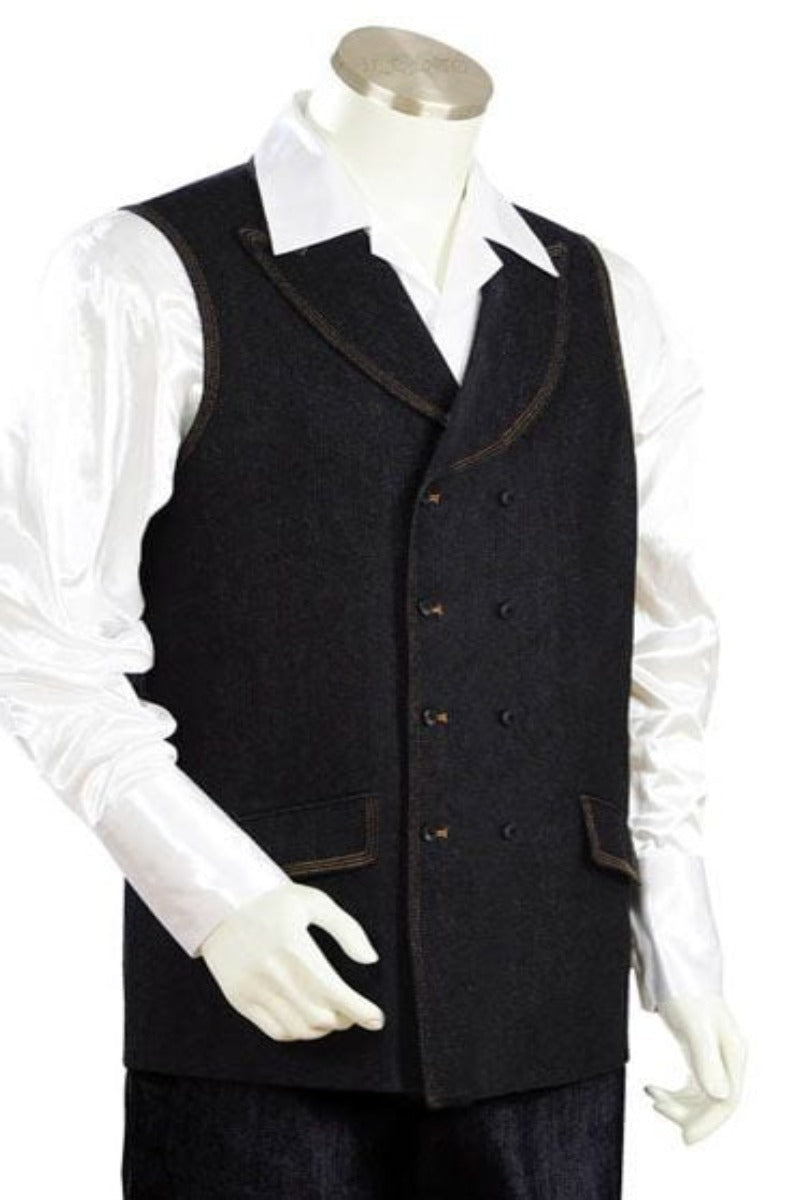 Canto Men's Denim Vest 2-Piece Set - Double Breasted - 34 Short or Extra Small