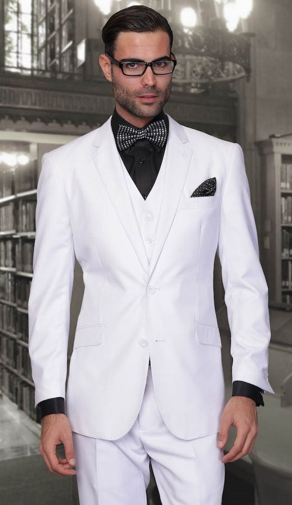 Mens Wool Blend Suit 3Piece Set  Solid Colors Statement black - 38 Short Jacket+32 Waist Adjustable 28to34)(Height: 5 4 to5 7 )(Neck  15-16.5)S-M)