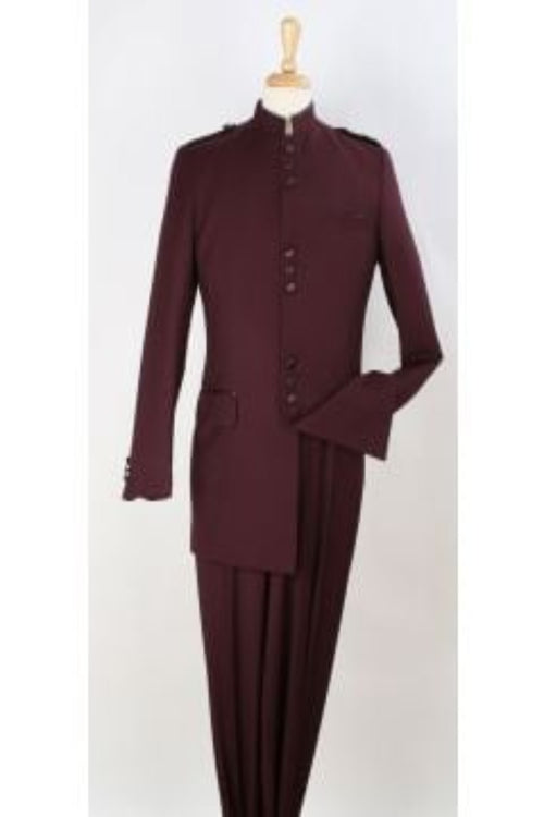 Apollo King Men's 2-Piece Nehru purple Suit - Mandarin Collar