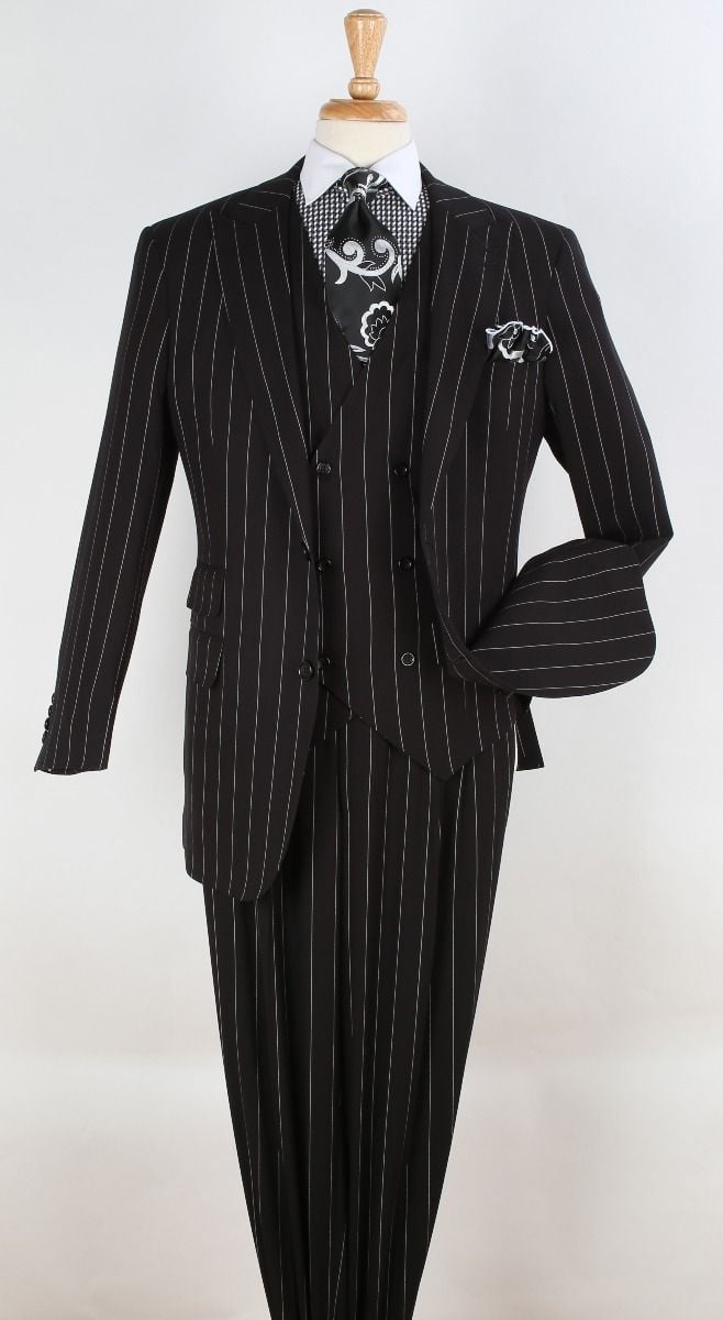 Royal Diamond Men's 3 Piece Pinstripe Suit Fashionable and Stylish - 38 Short Jacket+32 Waist Adjustable 28to34)(Height: 5 4 to5 7 )(Neck 15-16.5)S-M)
