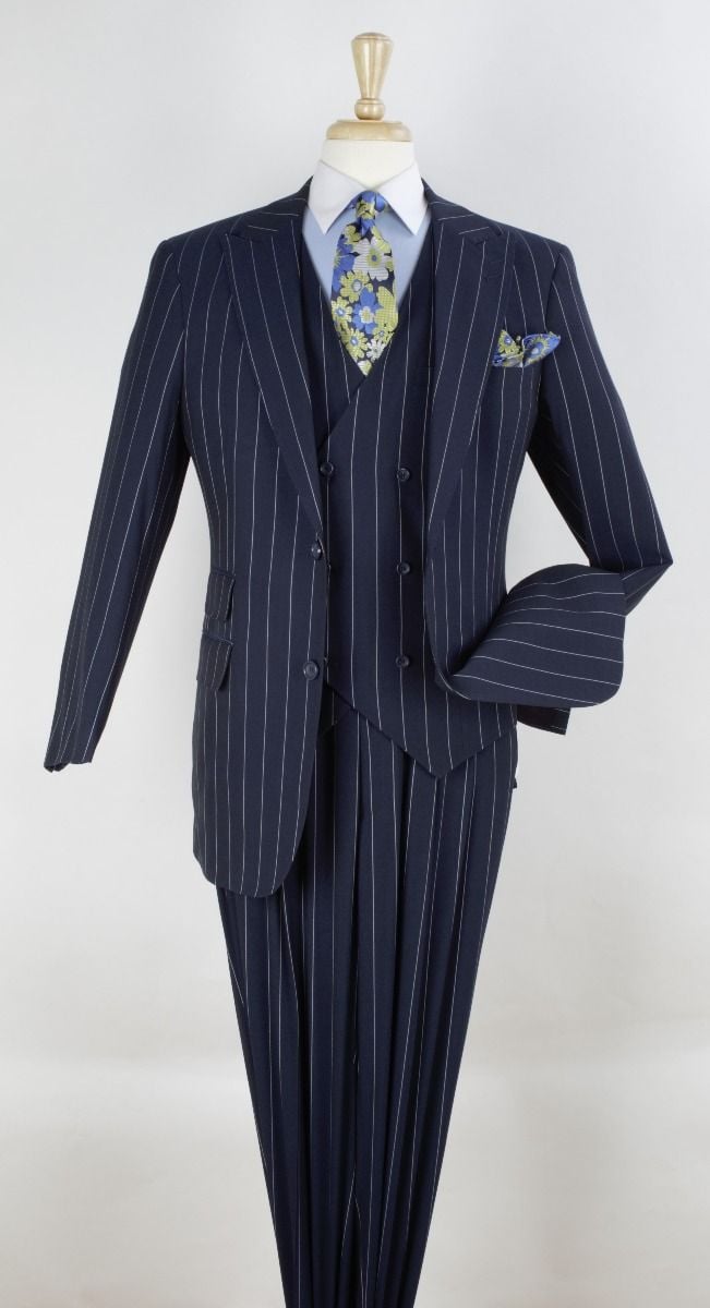 Royal Diamond Men's 3 Piece Pinstripe Suit Fashionable and Stylish - 38 Short Jacket+32 Waist Adjustable 28to34)(Height: 5 4 to5 7 )(Neck 15-16.5)S-M)