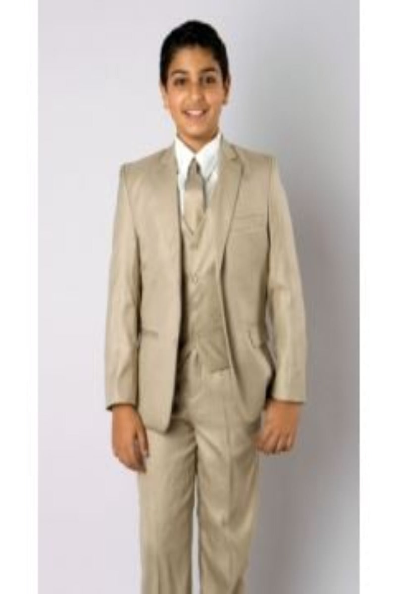 Azurro Boys' 5 Piece Vested Suit in Solid Colors with Shirt and Tie