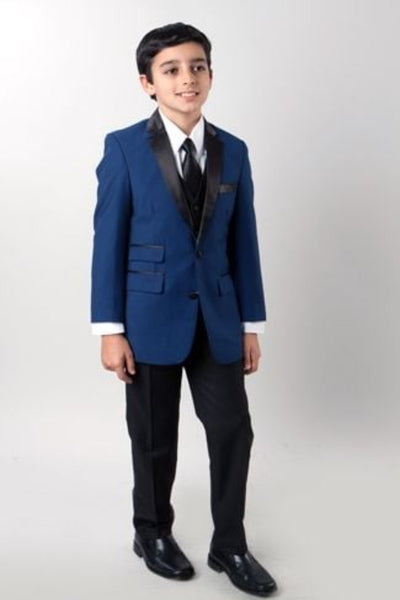 Tazio Boys' Slim Fit 3-Piece Suit w/ Contrast Trim blue