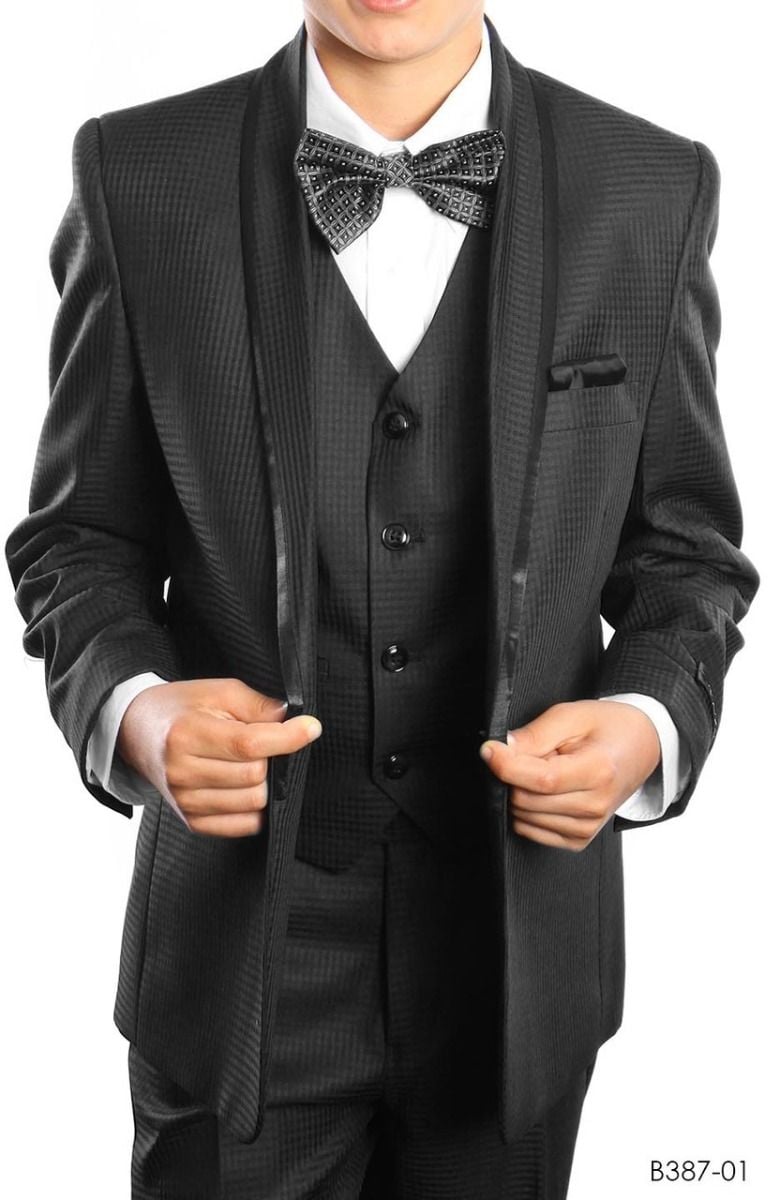 Tazio Boys' 5-Piece Suit with Shirt & Tie - Shawl Lapel, Professional Look for Formal Events
