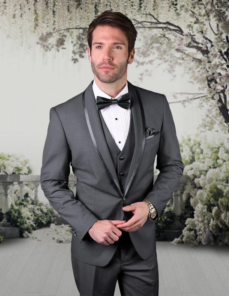 Men's 4 Piece Suit with Tone on Tone Lining Stylish & Professional - 38 Short Jacket+32 Waist Adjustable 28to34)(Height: 5 4 to5 7 )(Neck 15-16.5)S-M)