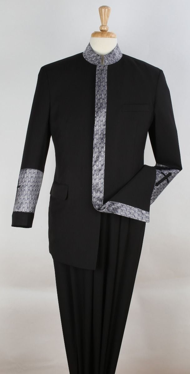 Apollo King Men's 2pc Pastor Suit | Nehru Style - 38 Short Jacket+32 Waist Adjustable 28to34)(Height: 5 4 to5 7 )(Neck 15-16.5)S-M)