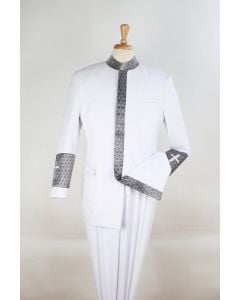 Apollo King Men's 2pc Nehru Style Pastor Suit Outlet - White