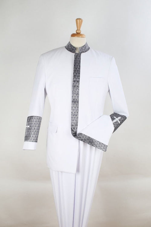 Apollo King Mens 2pc Nehru Style Pastor Suit in black Outlet