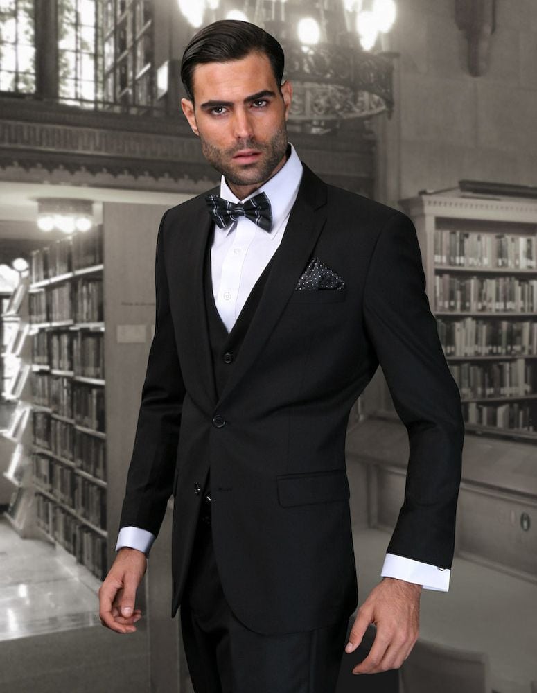 Men's 3-Piece Ultra-Slim Wool Suit Solid Colors - 38 Short Jacket+32 Waist Adjustable 28to34)(Height: 5 4 to5 7 )(Neck 15-16.5)S-M)