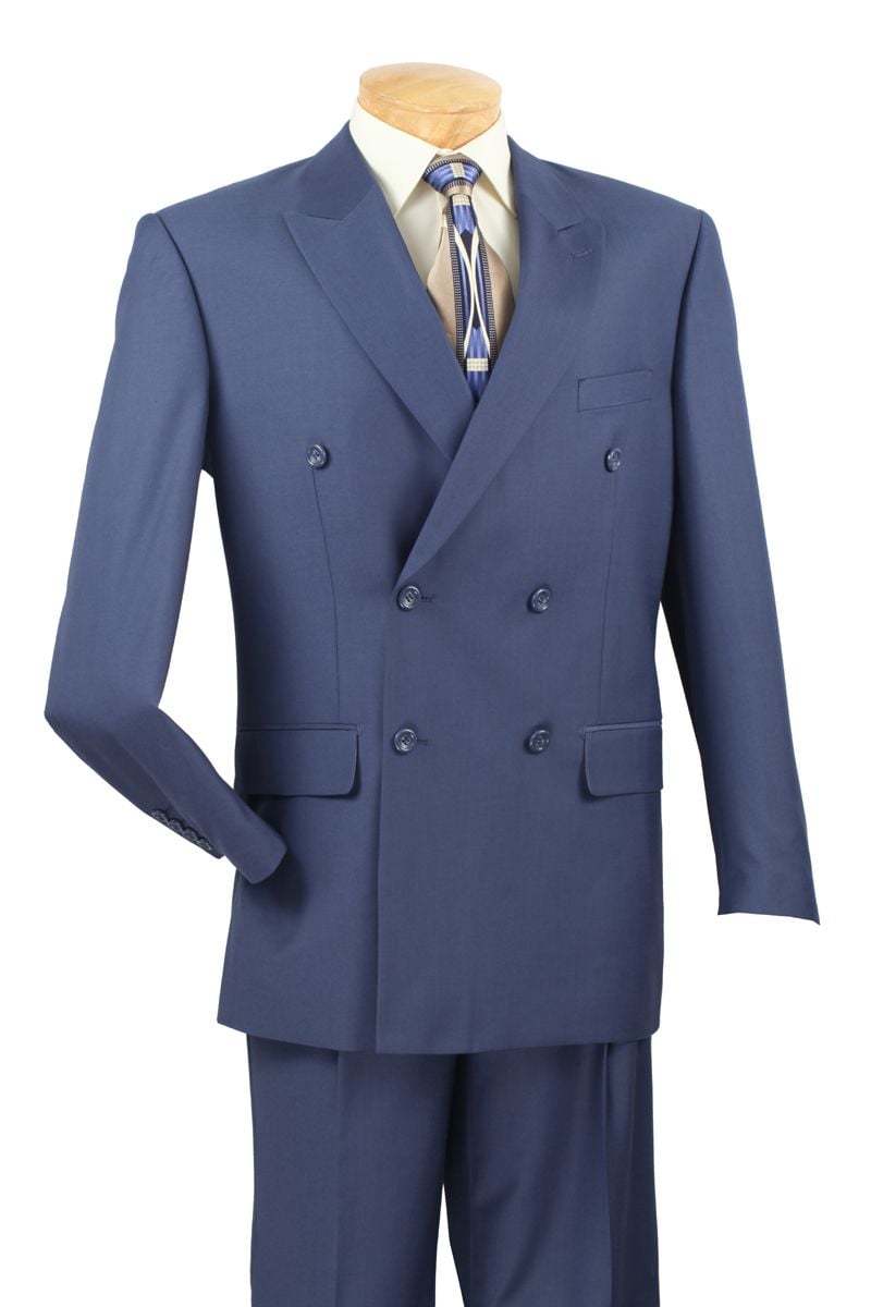 Vinci Men's Executive Double-Breasted 2-Piece Suit - 38 Short Jacket+32 Waist Adjustable 28to34)(Height: 5 4 to5 7 )(Neck 15-16.5)S-M)