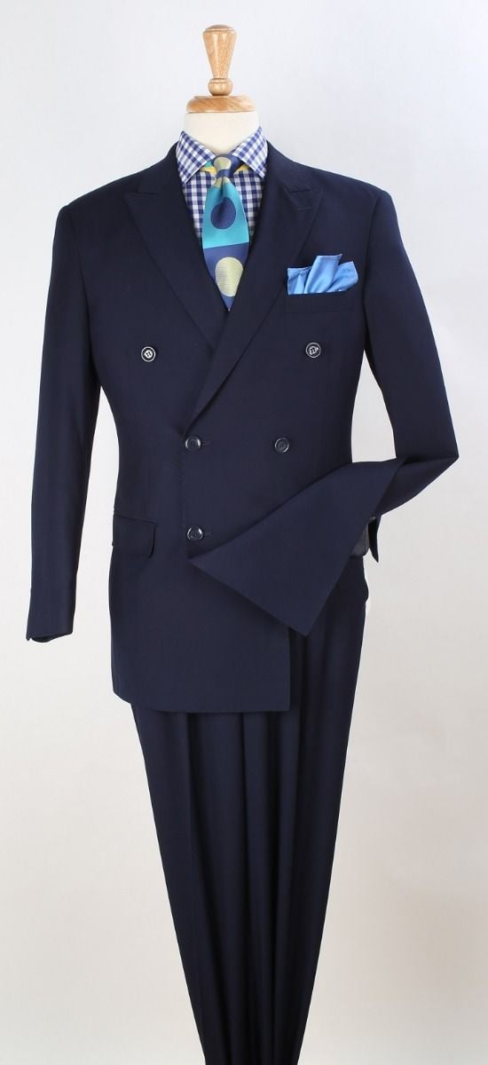 Apollo King Men's 2 Piece Double Breasted Suit Pleated Pants Outlet - 38 Short Jacket+32 Waist Adjustable 28to34)(Height: 5 4 to5 7 )(Neck  15-16.5)S-M)