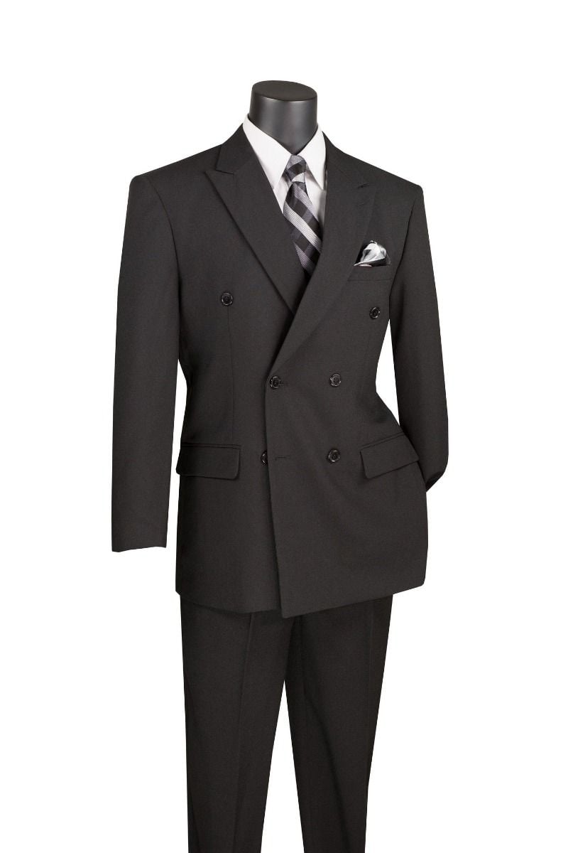 Vinci Men's Poplin Double Breasted Solid Suit 2 Piece Discount - 38 Short Jacket+32 Waist Adjustable 28to34)(Height: 5 4 to5 7 )(Neck 15-16.5)S-M)