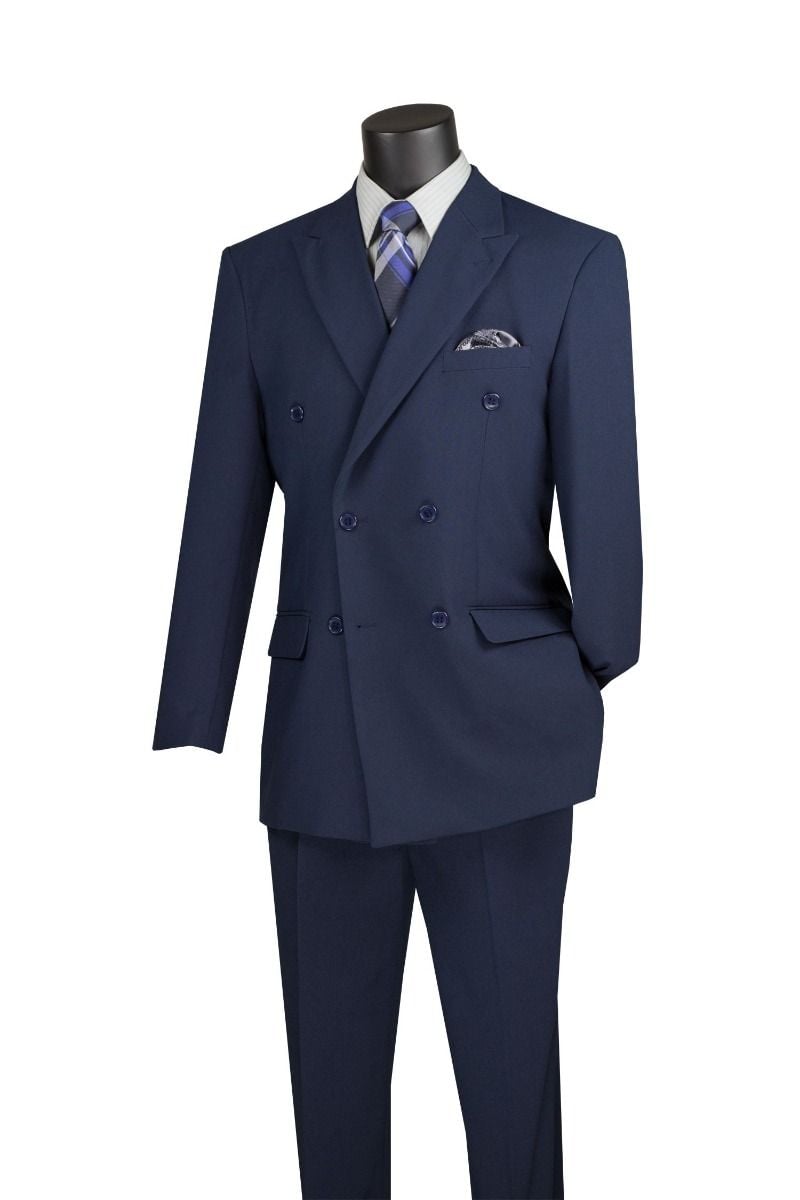 Vinci Men's Poplin Double Breasted Solid Suit 2 Piece Discount - 38 Short Jacket+32 Waist Adjustable 28to34)(Height: 5 4 to5 7 )(Neck 15-16.5)S-M)