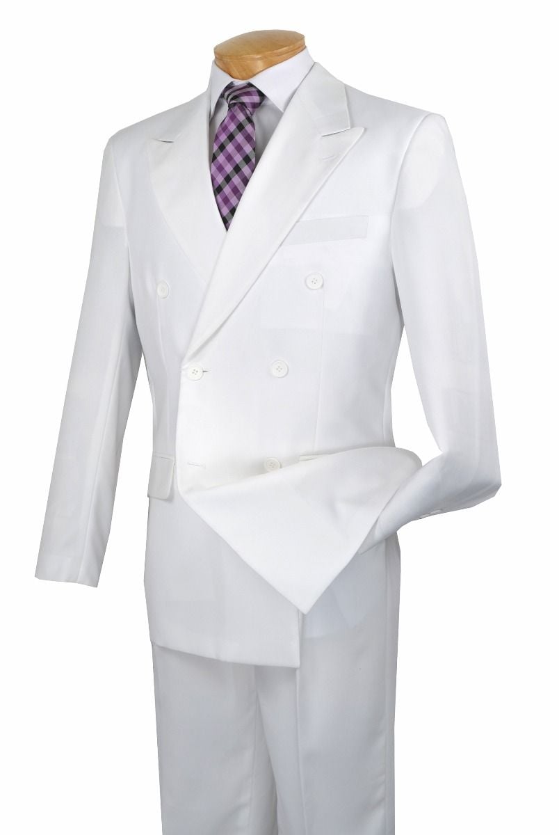 Vinci Men's 2-Piece Executive Suit | Stylish Double Breasted white | Shop Now - 38 Short Jacket+32 Waist Adjustable 28to34)(Height: 5 4 to5 7 )(Neck  15-16.5)S-M)