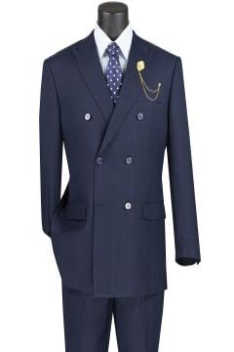 Vinci Men's 2 Piece Glen Plaid Double Breasted Suit Fashionable & Stylish