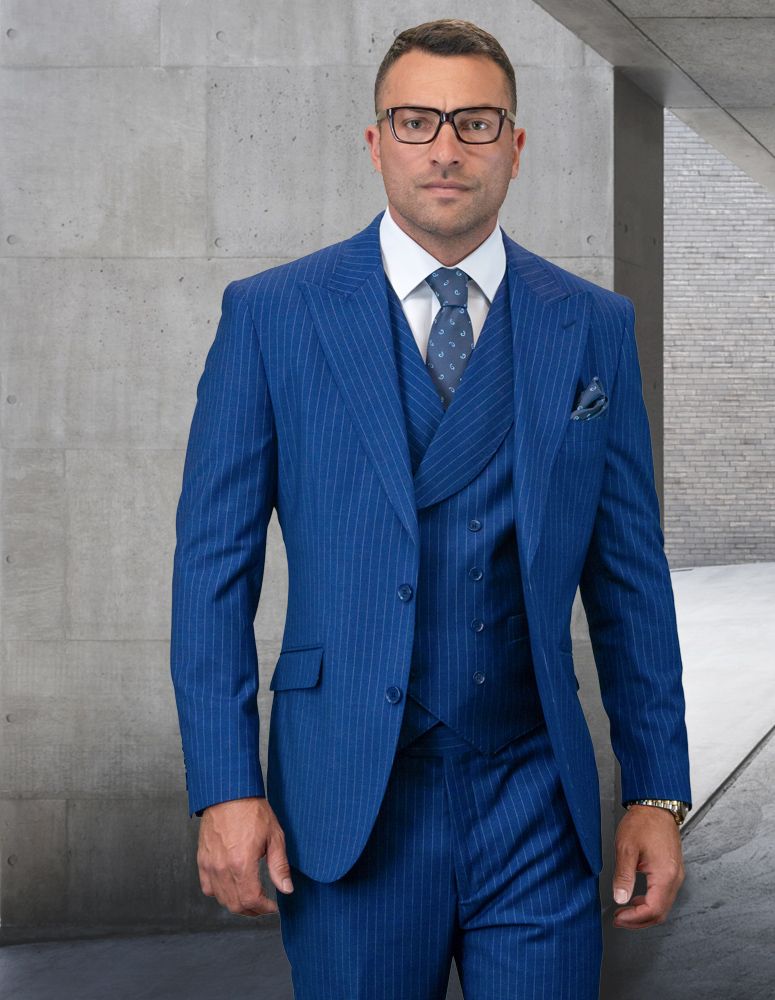 Men's 100% Wool 3-Piece Double-Breasted Suit with Vest
