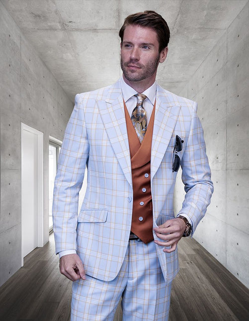 Plaid Pattern Men's 3 Piece 100% Wool Suit | Statement