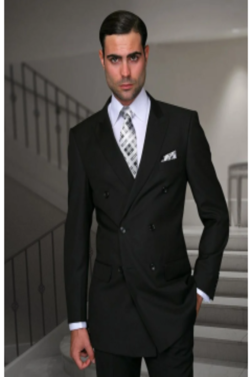 Pacelli by Zacchi Men's 2-Piece Double Breasted Suit - Solid Colors - 38 Short Jacket+32 Waist Adjustable 28to34)(Height: 5 4 to5 7 )(Neck 15-16.5)S-M)