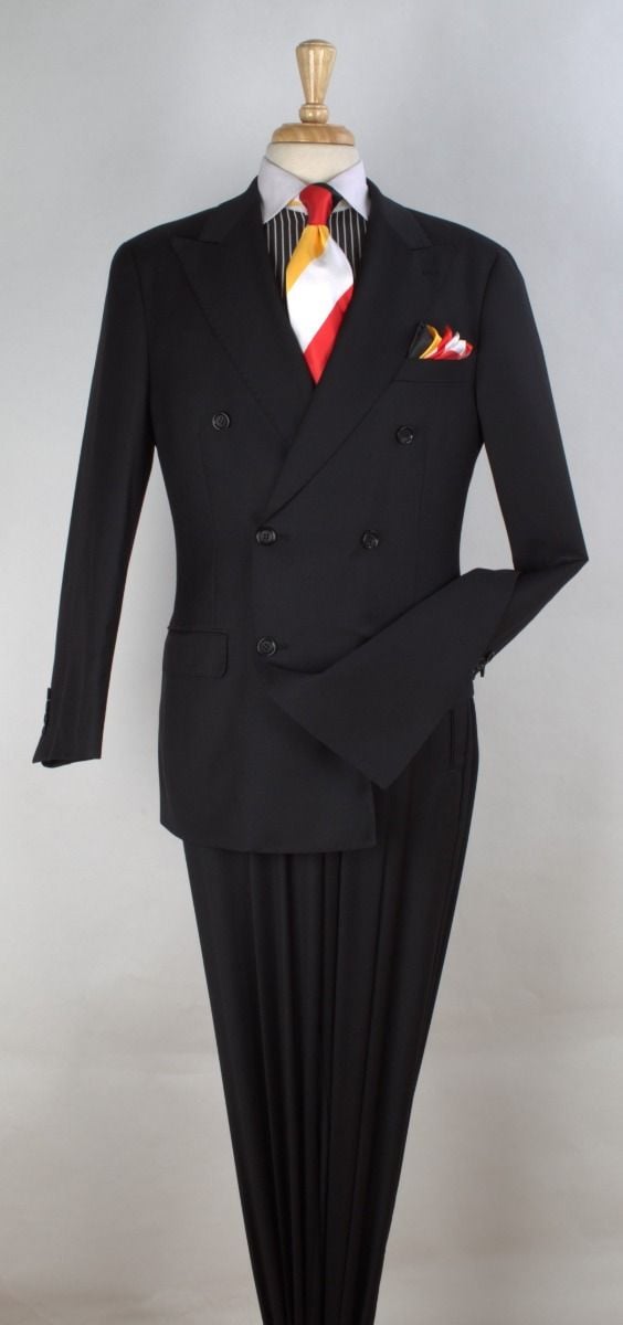 Apollo King Men's 3 Piece 100% Worsted Wool Suit Double Breasted Outlet - 38 Short Jacket+32 Waist Adjustable 28to34)(Height: 5 4 to5 7 )(Neck 15-16.5)S-M)