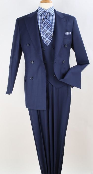 Apollo King Men's 3 Piece 100% Worsted Wool Suit Double Breasted Outlet - 38 Short Jacket+32 Waist Adjustable 28to34)(Height: 5 4 to5 7 )(Neck 15-16.5)S-M)
