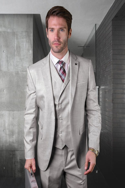 Color Men's 3 Piece Wool Suit Soft Textured Solid Color