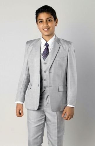 Azurro Boy's 5 Piece Vested Suit Shirt & Tie Solid Colors
