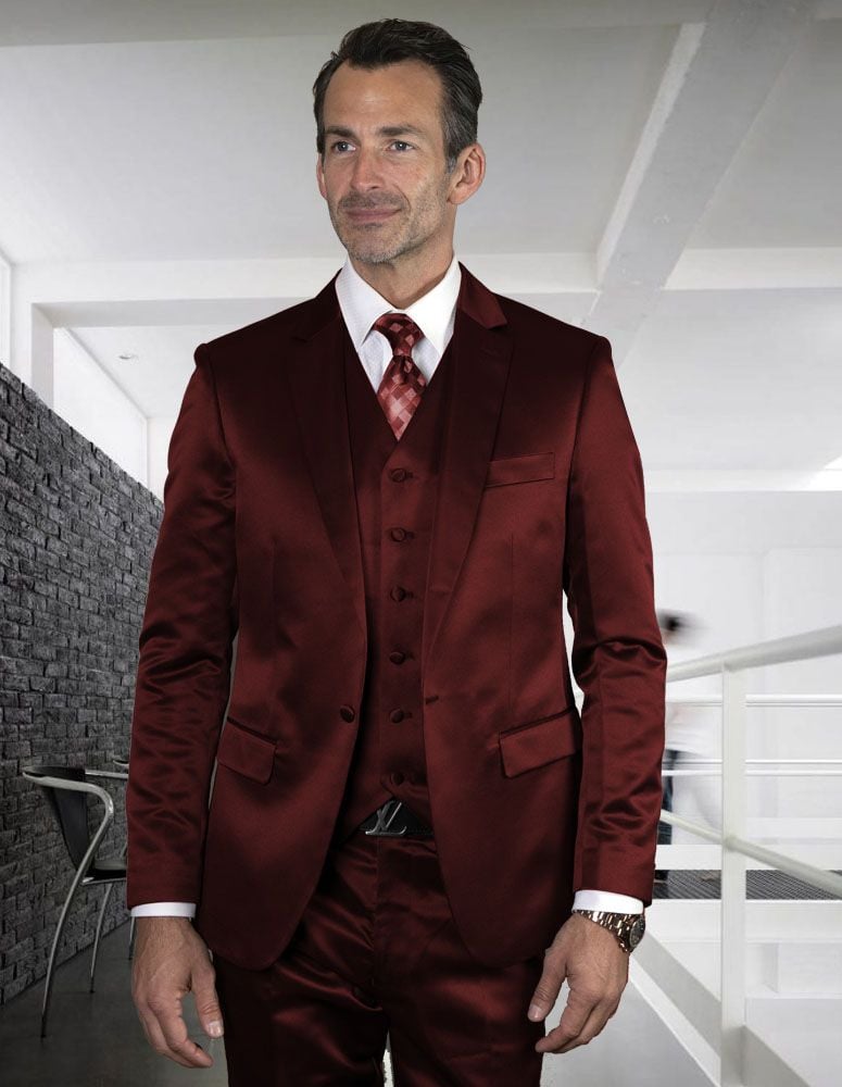 Men's Sharkskin 3-Piece Suit: Unique Fashion Statement - 38 Short Jacket+32 Waist Adjustable 28to34)(Height: 5 4 to5 7 )(Neck 15-16.5)S-M)