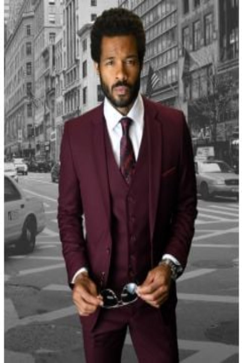 Men's 3 Piece Wool Blend Slim Fit Suit Solid Colors Stylish - 38 Short Jacket+32 Waist Adjustable 28to34)(Height: 5 4 to5 7 )(Neck 15-16.5)S-M)