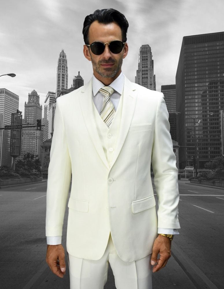 Men's 3-Piece Wool-Blend Suit - Solid Colors - Outlet - 38 Short Jacket+32 Waist Adjustable 28to34)(Height: 5 4 to5 7 )(Neck 15-16.5)S-M)
