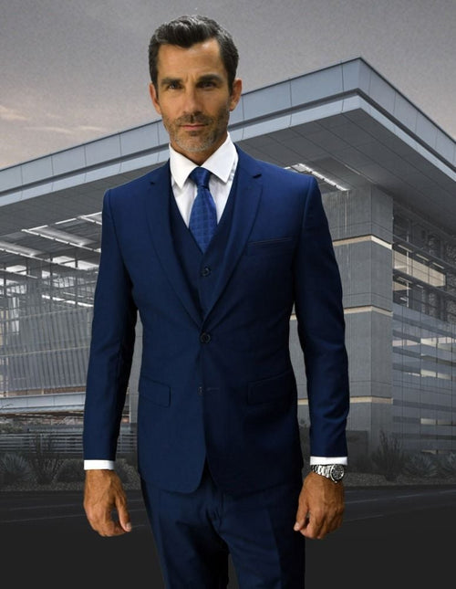 Men's 3-Piece Wool-Blend Suit - Solid Colors - Outlet