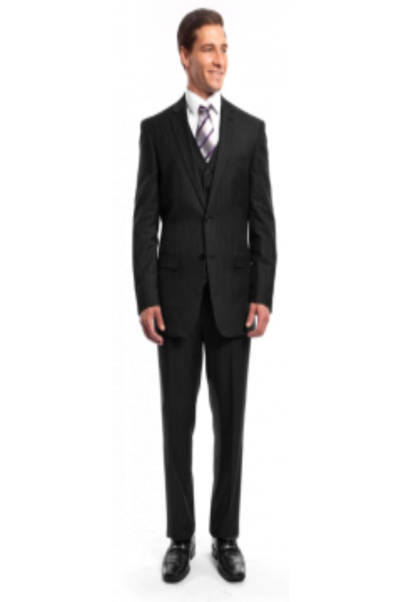 Tazio Men's 3 Piece Executive Pinstripe Suit 6 Button Vest Professional Look