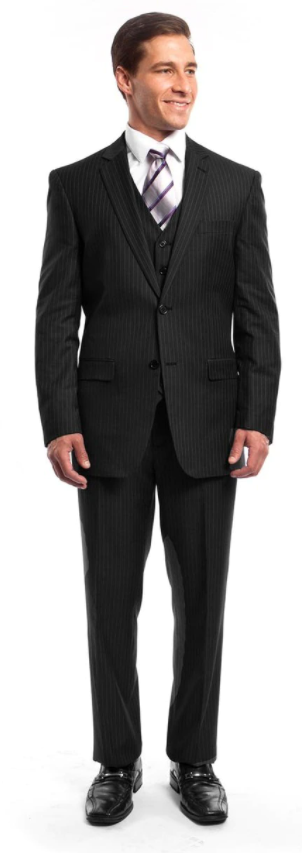 Tazio Men's 3 Piece Executive Pinstripe Suit 6 Button Vest Professional Look