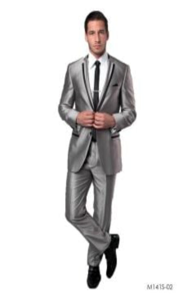 Lapel Tazio Men's 2 Piece Slim Fit Executive Suit Satin Lapel Style