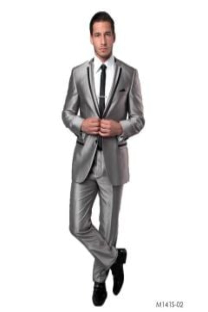 Lapel  Tazio Men's 2 Piece Slim Fit Executive Suit Satin Lapel Style