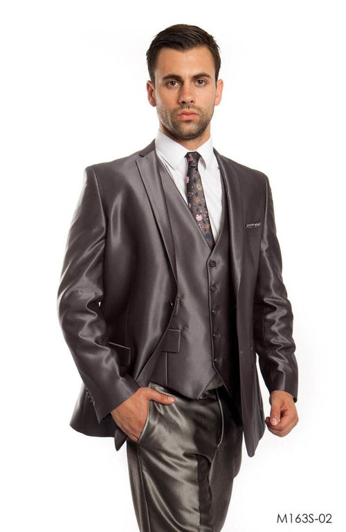 Tazio Men's Slim Fit Sharkskin 3-Piece Suit